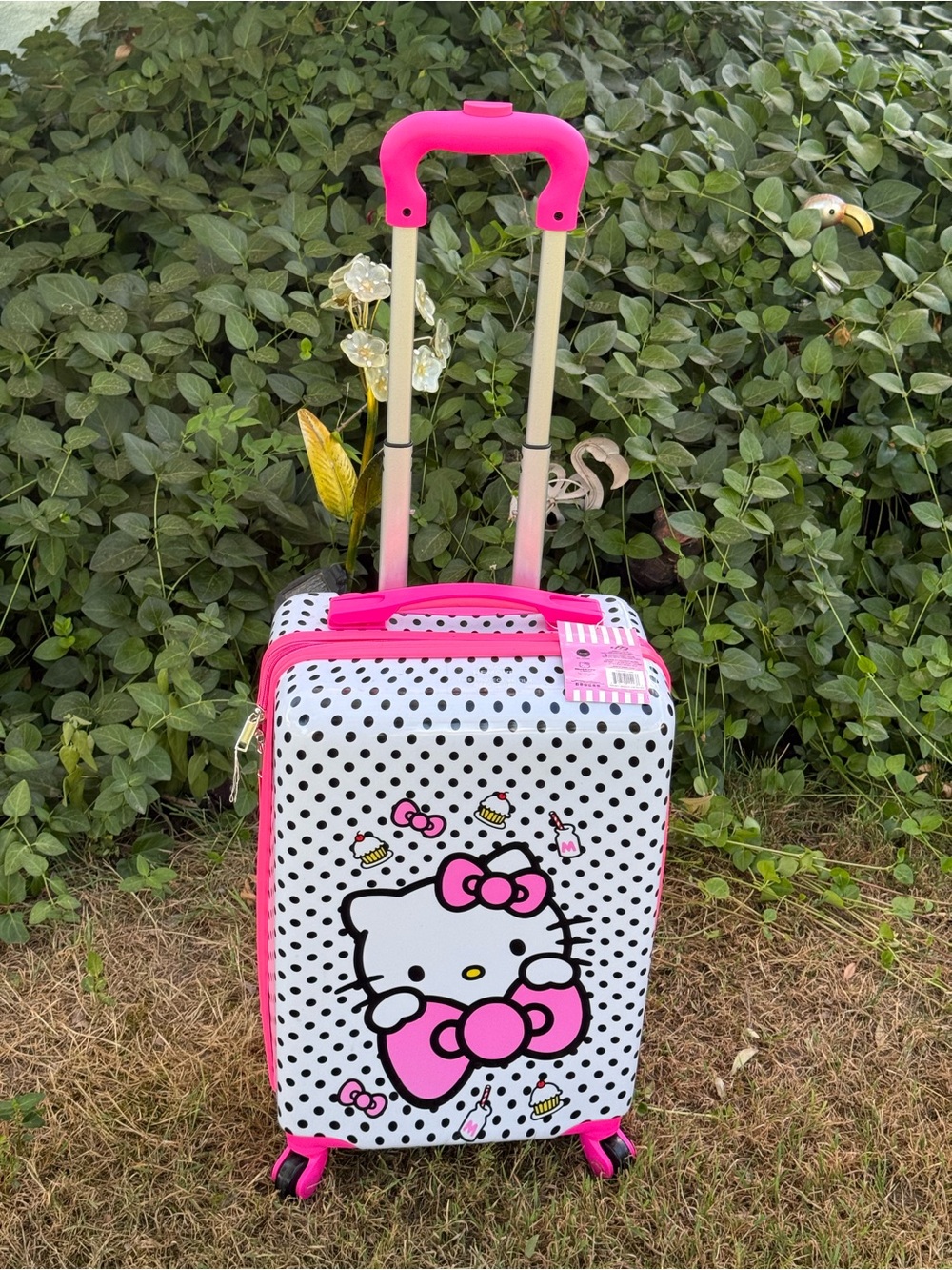 Hello Kitty White & Pink Polka Dot Rolling Suitcase
